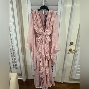 Boohoo Elegant PINK Floral Lace Floor Length Dress